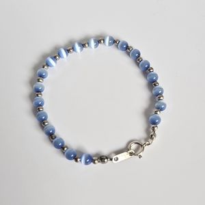 Vintage Jordan 925 and Blue Optic Glass Bead Bracelet